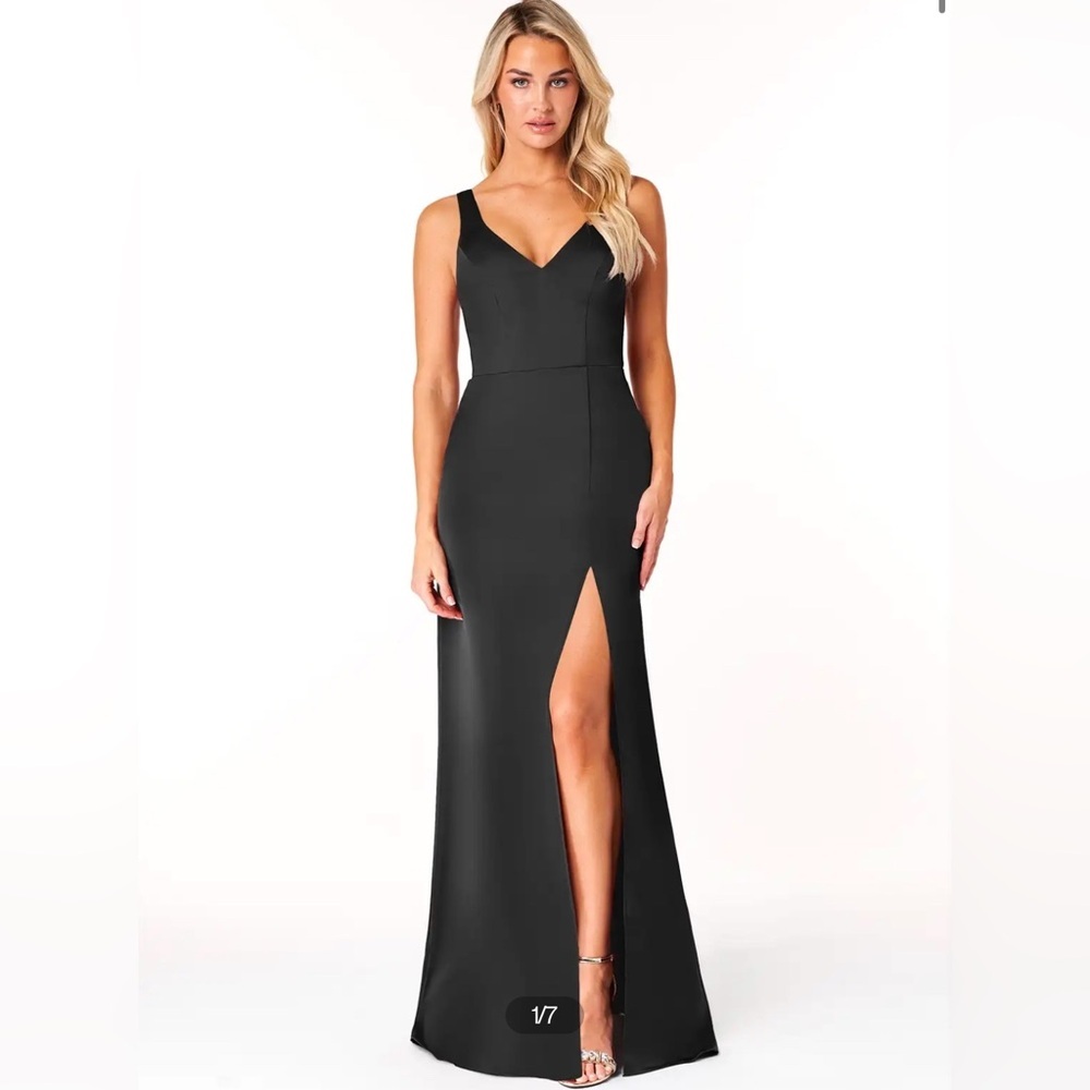 Azazie Black V-Neck Slit Evening Gown
